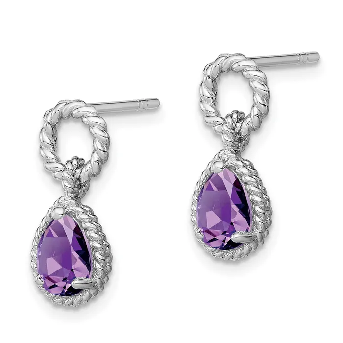 Earrings Goldia Sterling Silver Rhodium Plated Amethyst Pear Twisted Earrings