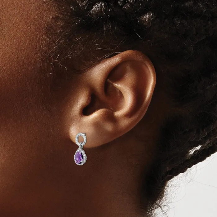 Earrings Goldia Sterling Silver Rhodium Plated Amethyst Pear Twisted Earrings