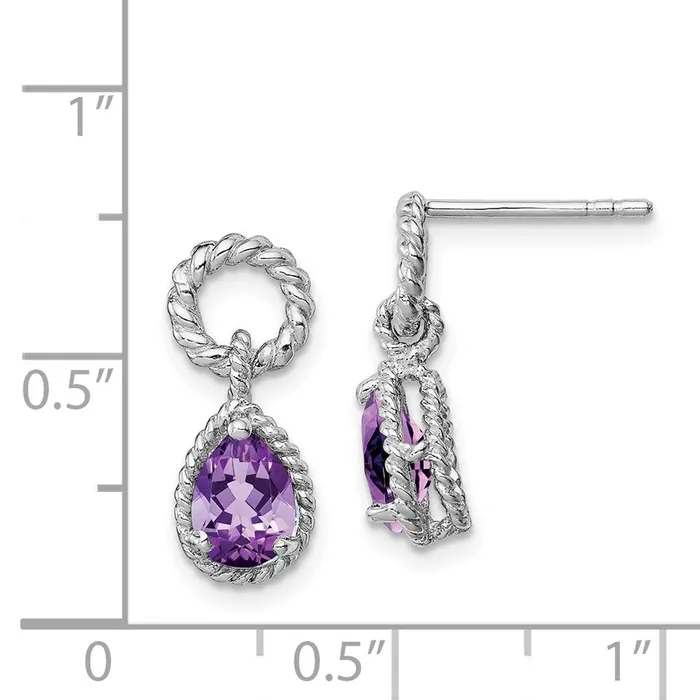 Earrings Goldia Sterling Silver Rhodium Plated Amethyst Pear Twisted Earrings