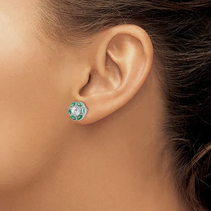 Earrings Goldia Sterling Silver Rhodiumplated Lab Cr Green Spineland CZ Earrings