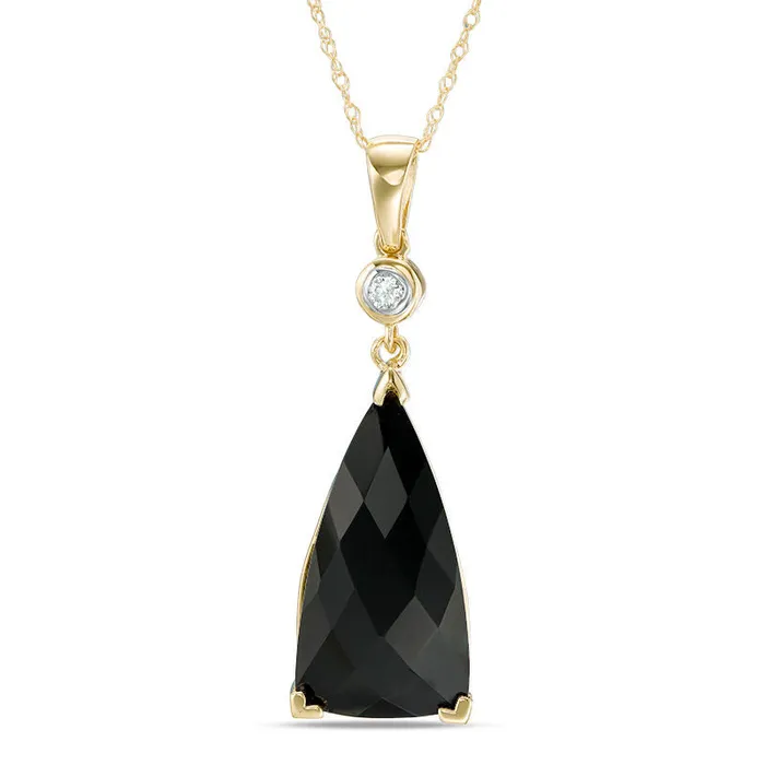Earrings Goldia TrillionCut Onyx and Natural Diamond Accent Drop Pendant in 10K Yellow Gold Earrings Goldia TrillionCut Onyx and Natural Diamond Accent Drop Pendant in 10K Yellow Gold