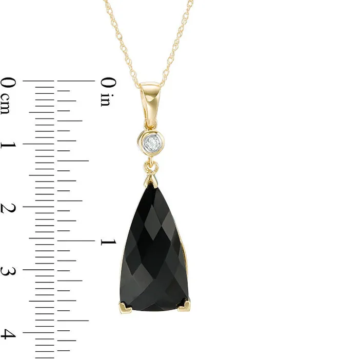 Earrings Goldia TrillionCut Onyx and Natural Diamond Accent Drop Pendant in 10K Yellow Gold Earrings Goldia TrillionCut Onyx and Natural Diamond Accent Drop Pendant in 10K Yellow Gold