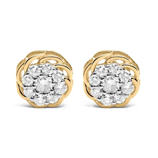 Earrings JMS always Original Haus of Brilliance 10K Yellow Gold Plated 925 Sterling Silver 12 Cttw Diamond Cluster Stud Earrings JK Color I2I3 Clarity