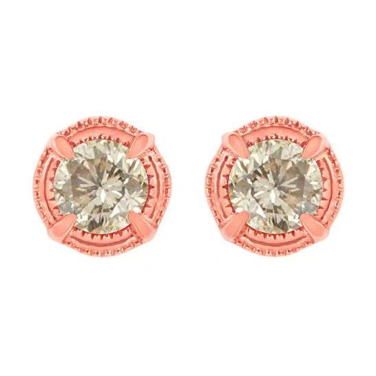 Earrings JMS always Original Haus of Brilliance 14K Rose Gold Plated 925 Sterling Silver 1 cttw Diamond Modern 4Prong Solitaire Milgrain Stud Earrings