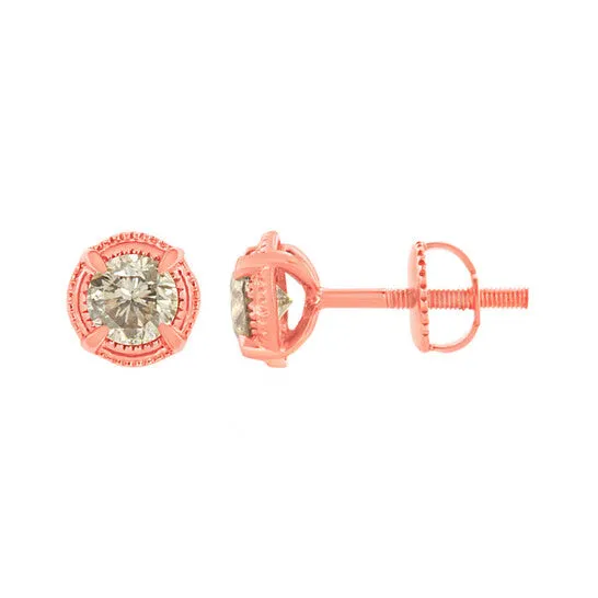 Earrings JMS always Original Haus of Brilliance 14K Rose Gold Plated 925 Sterling Silver 1 cttw Diamond Modern 4Prong Solitaire Milgrain Stud Earrings