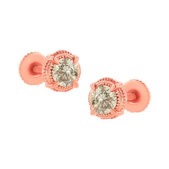 Earrings JMS always Original Haus of Brilliance 14K Rose Gold Plated 925 Sterling Silver 1 cttw Diamond Modern 4Prong Solitaire Milgrain Stud Earrings