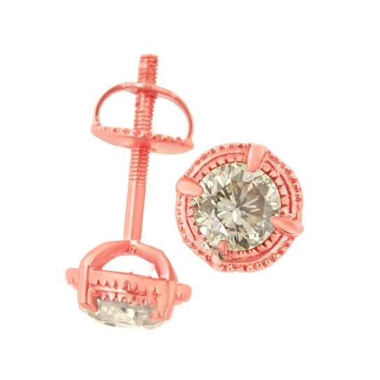 Earrings JMS always Original Haus of Brilliance 14K Rose Gold Plated 925 Sterling Silver 1 cttw Diamond Modern 4Prong Solitaire Milgrain Stud Earrings