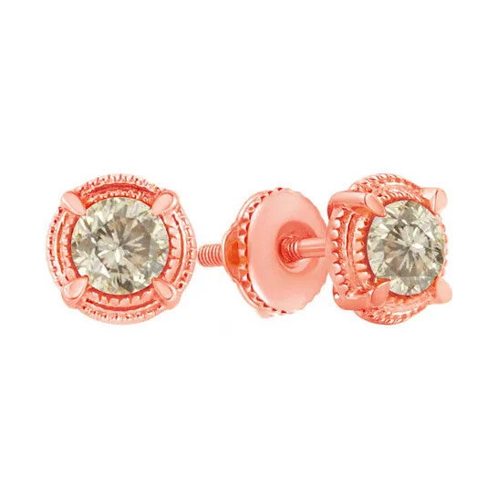 Earrings JMS always Original Haus of Brilliance 14K Rose Gold Plated 925 Sterling Silver 1 cttw Diamond Modern 4Prong Solitaire Milgrain Stud Earrings