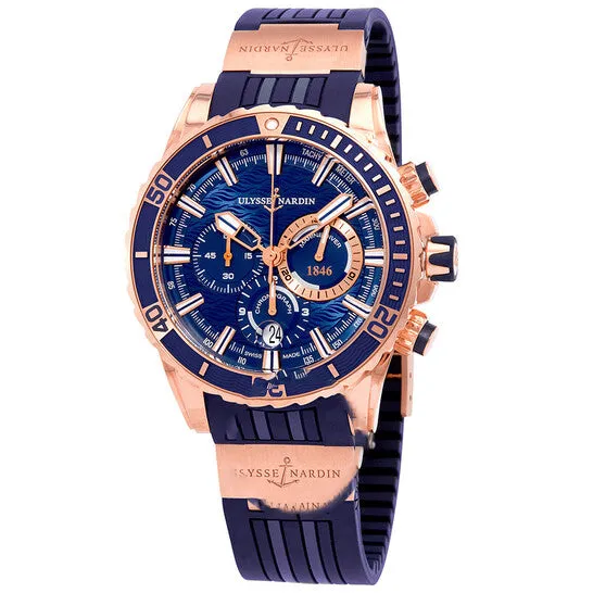 Earrings Original Ulysse Nardin Diver Blue Dial Automatic Mens Chronograph 18K Rose Gold Watch 1502151393 JMS always
