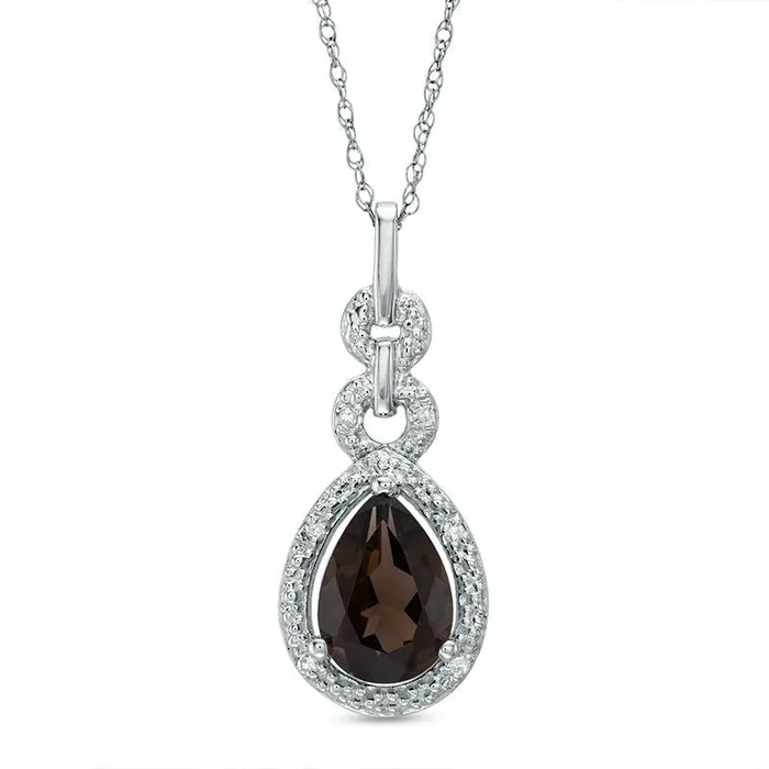 Earrings PearShaped Smoky Quartz and Natural Diamond Accent Frame Triple Drop Pendant in 10K White Gold Goldia Earrings PearShaped Smoky Quartz and Natural Diamond Accent Frame Triple Drop Pendant in 10K White Gold Goldia