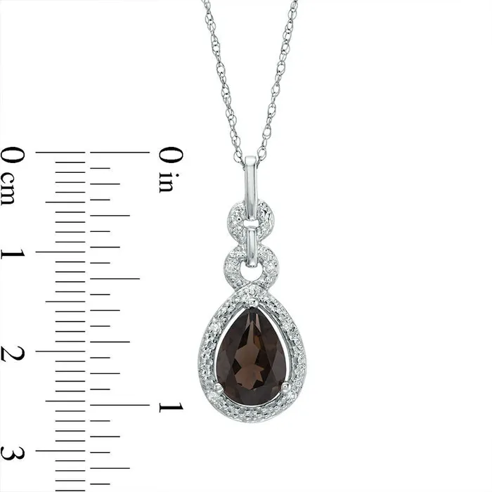 Earrings PearShaped Smoky Quartz and Natural Diamond Accent Frame Triple Drop Pendant in 10K White Gold Goldia Earrings PearShaped Smoky Quartz and Natural Diamond Accent Frame Triple Drop Pendant in 10K White Gold Goldia