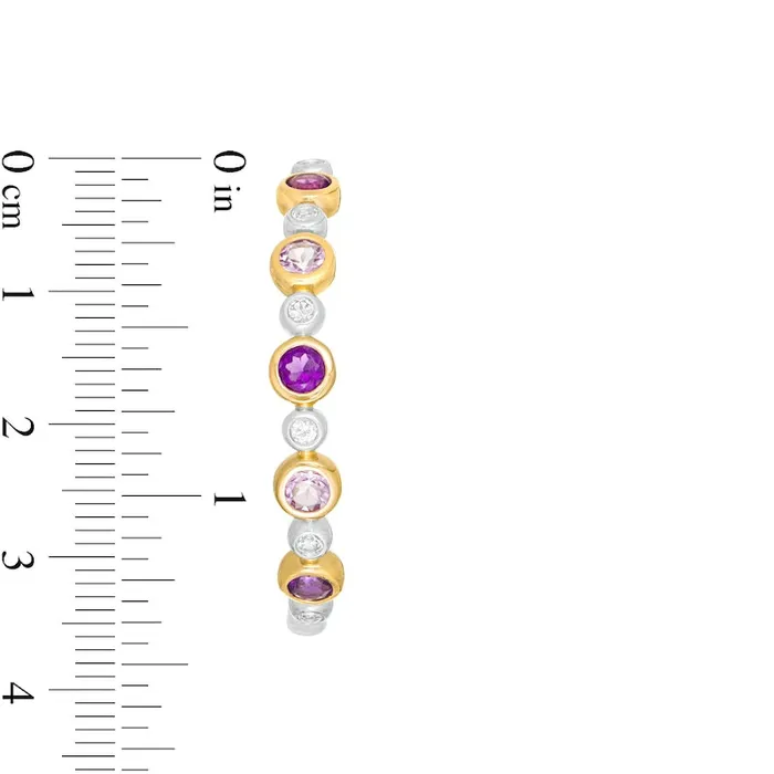 Earrings Rose de France and Purple Amethyst with White Topaz Alternating Bubble Hoop Earrings in Sterling Silver and 14K GP Goldia Earrings Rose de France and Purple Amethyst with White Topaz Alternating Bubble Hoop Earrings in Sterling Silver and 14K GP Goldia