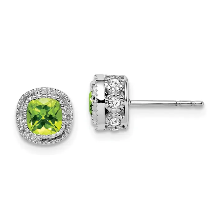 Earrings Solid 14k White Gold Cushion Simulated Peridot and CZ Earrings Goldia Earrings Solid 14k White Gold Cushion Simulated Peridot and CZ Earrings Goldia