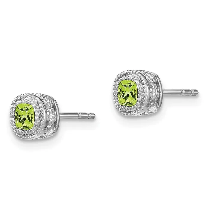 Earrings Solid 14k White Gold Cushion Simulated Peridot and CZ Earrings Goldia