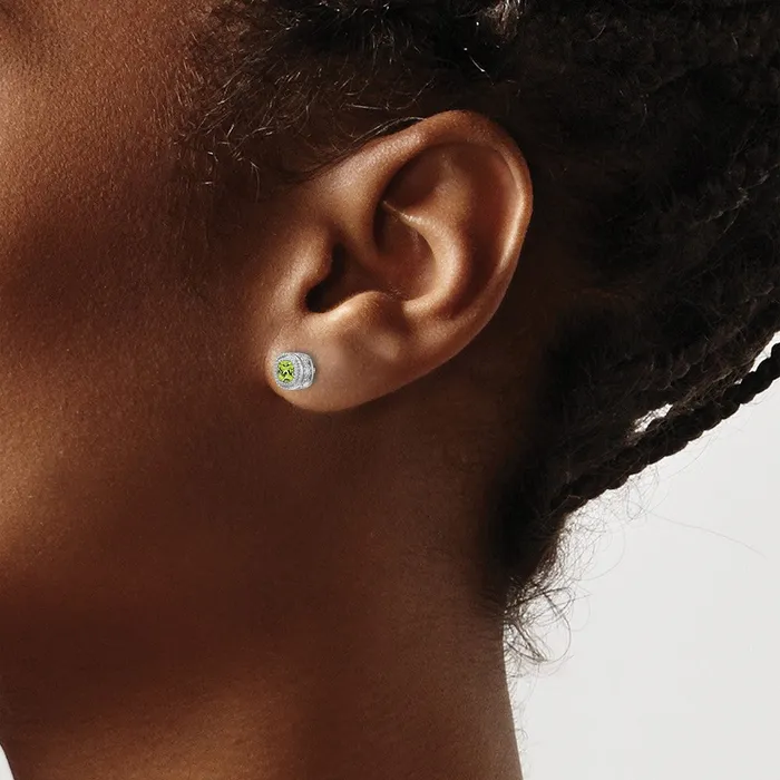 Earrings Solid 14k White Gold Cushion Simulated Peridot and CZ Earrings Goldia