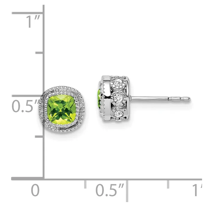 Earrings Solid 14k White Gold Cushion Simulated Peridot and CZ Earrings Goldia