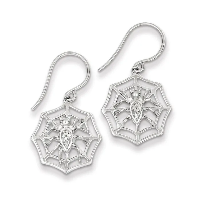 Earrings Sterling Silver Rhodium Plated Dia Spider and Web Dangle Earrings Goldia Earrings Sterling Silver Rhodium Plated Dia Spider and Web Dangle Earrings Goldia