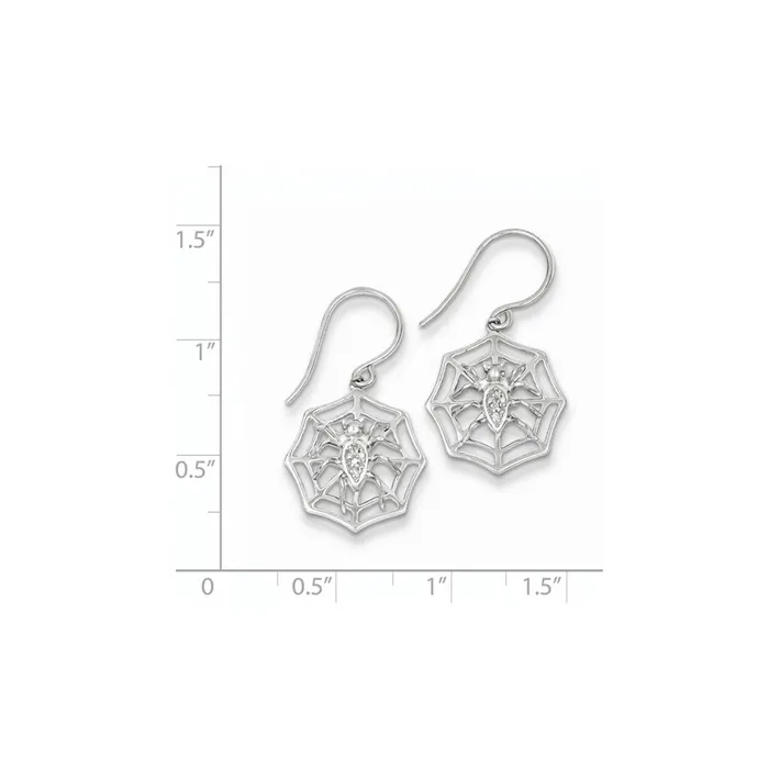 Earrings Sterling Silver Rhodium Plated Dia Spider and Web Dangle Earrings Goldia