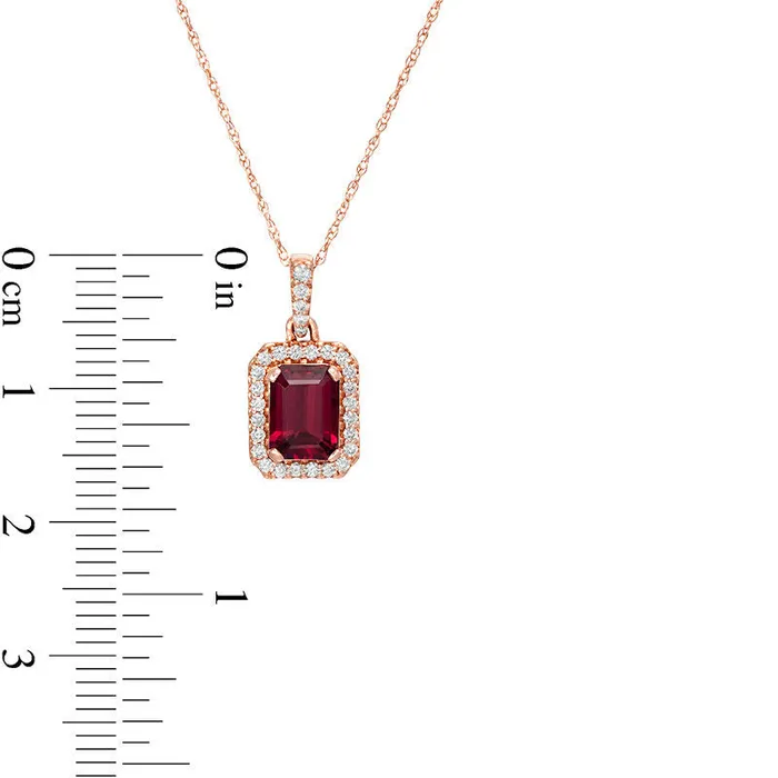 EmeraldCut Garnet and 017 CT TW Natural Diamond Octagon Frame Drop Pendant in 14K Rose Gold Goldia Earrings EmeraldCut Garnet and 017 CT TW Natural Diamond Octagon Frame Drop Pendant in 14K Rose Gold Goldia Earrings