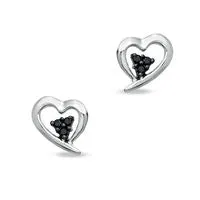 Enhanced Black Diamond Accent Heart Stud Earrings in Sterling Silver Goldia Earrings