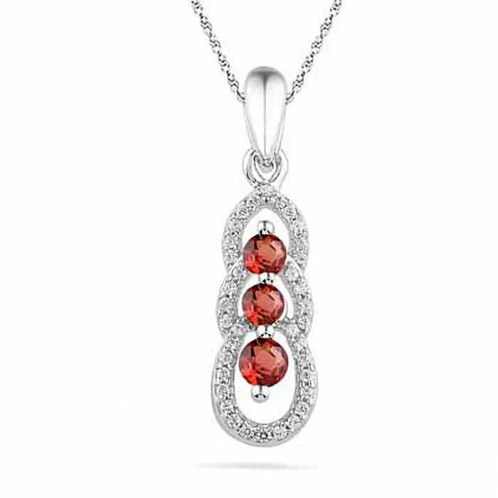 Garnet and 01 CT TW Triple Loop Pendant in Sterling Silver Goldia Necklaces Garnet and 01 CT TW Triple Loop Pendant in Sterling Silver Goldia Necklaces
