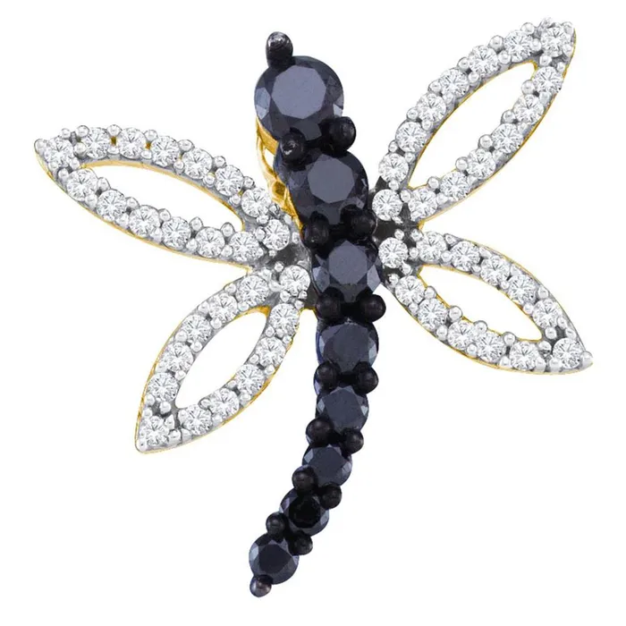 gndatlanta 10k Yellow Gold Round Black Diamond Dragonfly Pendant 12 Cttw Necklaces gndatlanta 10k Yellow Gold Round Black Diamond Dragonfly Pendant 12 Cttw Necklaces