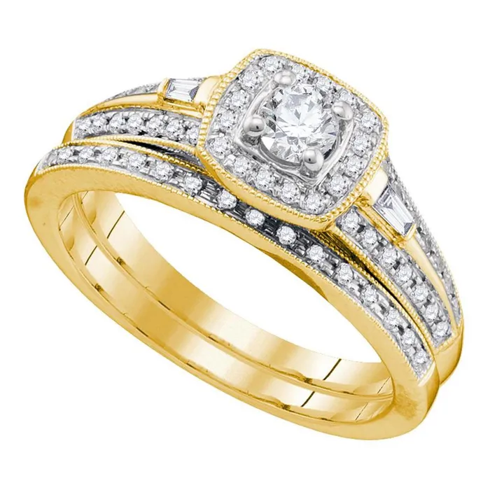 gndatlanta 10k Yellow Gold Round Diamond Bridal Wedding Ring Set 12 Cttw Rings gndatlanta 10k Yellow Gold Round Diamond Bridal Wedding Ring Set 12 Cttw Rings