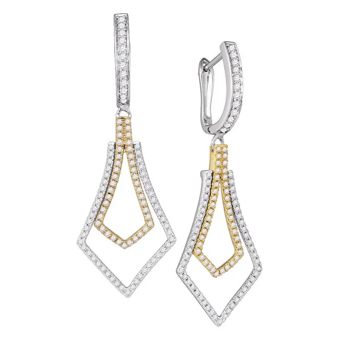 gndatlanta 14k Twotone Gold Round Diamond Flared Dangle Earrings 34 Cttw Earrings