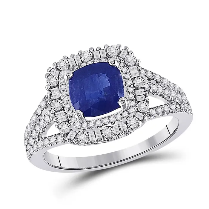 gndatlanta 14k White Gold Cushion Blue Sapphire Diamond Halo Ring 2 Cttw Rings gndatlanta 14k White Gold Cushion Blue Sapphire Diamond Halo Ring 2 Cttw Rings