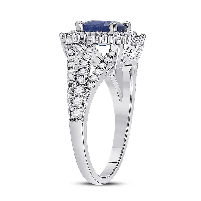 gndatlanta 14k White Gold Cushion Blue Sapphire Diamond Halo Ring 2 Cttw Rings