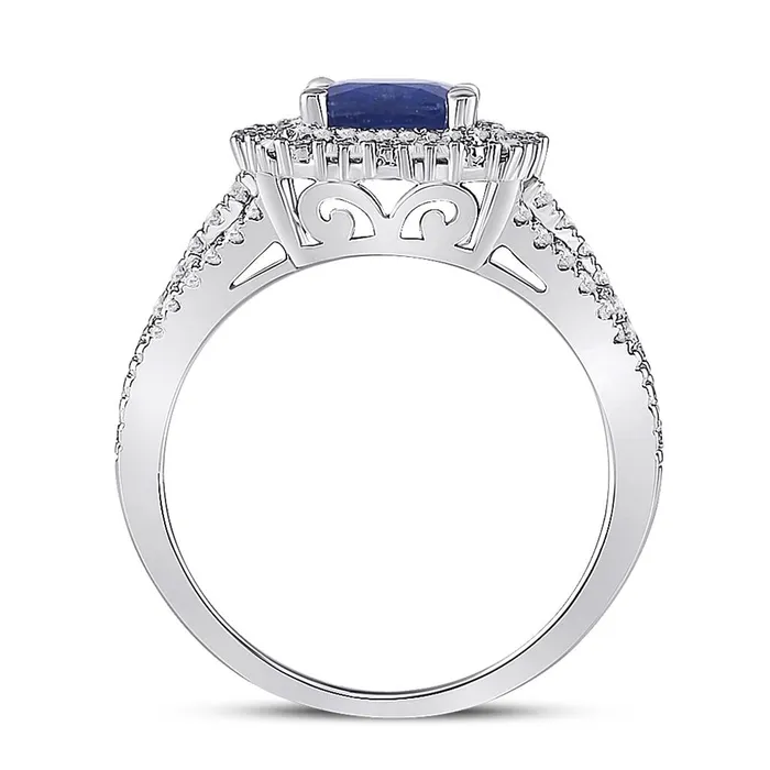 gndatlanta 14k White Gold Cushion Blue Sapphire Diamond Halo Ring 2 Cttw Rings