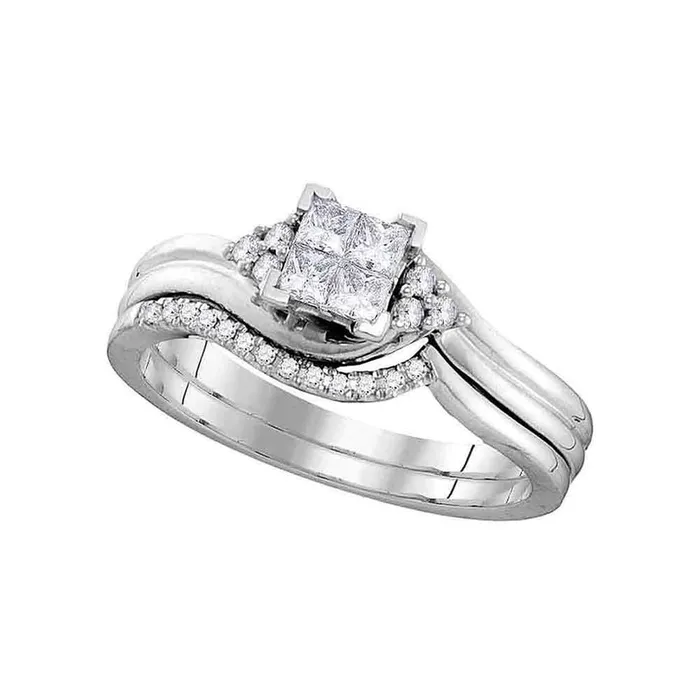 gndatlanta 14k White Gold Princess Diamond Bridal Wedding Ring Set 13 Cttw Rings gndatlanta 14k White Gold Princess Diamond Bridal Wedding Ring Set 13 Cttw Rings