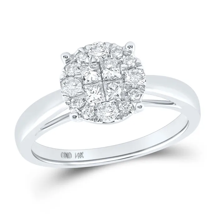 gndatlanta 14k White Gold Princess Diamond Cluster Bridal Engagement Ring 12 Cttw Rings gndatlanta 14k White Gold Princess Diamond Cluster Bridal Engagement Ring 12 Cttw Rings