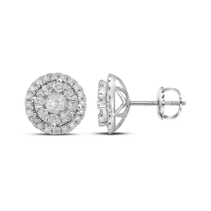 gndatlanta 14k White Gold Round Diamond Concentric Circle Frame Cluster Earrings 1 Cttw Earrings gndatlanta 14k White Gold Round Diamond Concentric Circle Frame Cluster Earrings 1 Cttw Earrings