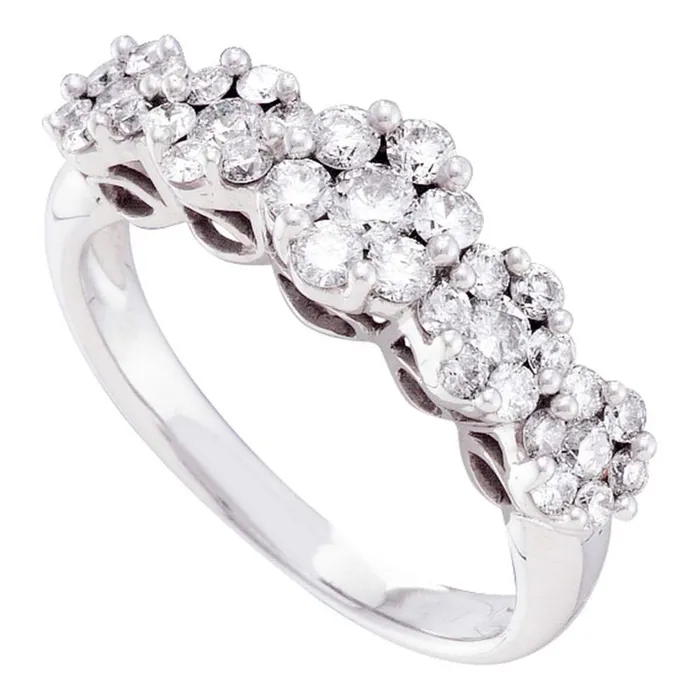 gndatlanta 14k White Gold Round Diamond Five Flower Cluster Ring 1 Cttw Rings gndatlanta 14k White Gold Round Diamond Five Flower Cluster Ring 1 Cttw Rings