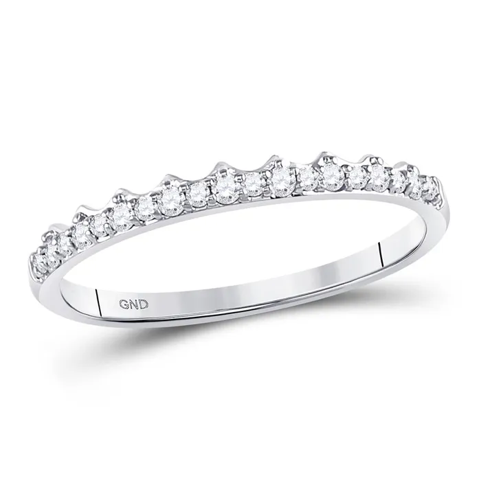 gndatlanta 14k White Gold Round Diamond Slender Scalloped Stackable Band Ring 16 Cttw Rings