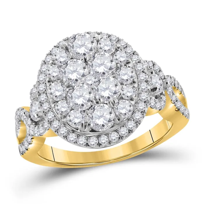 gndatlanta 14k Yellow Gold Round Diamond Oval Cluster Ring 112 Cttw Rings gndatlanta 14k Yellow Gold Round Diamond Oval Cluster Ring 112 Cttw Rings