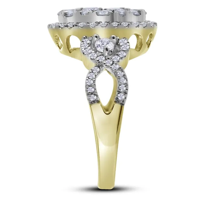 gndatlanta 14k Yellow Gold Round Diamond Oval Cluster Ring 112 Cttw Rings