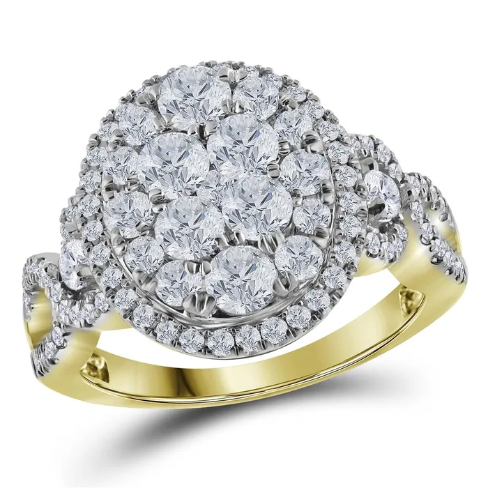gndatlanta 14k Yellow Gold Round Diamond Oval Cluster Ring 112 Cttw Rings