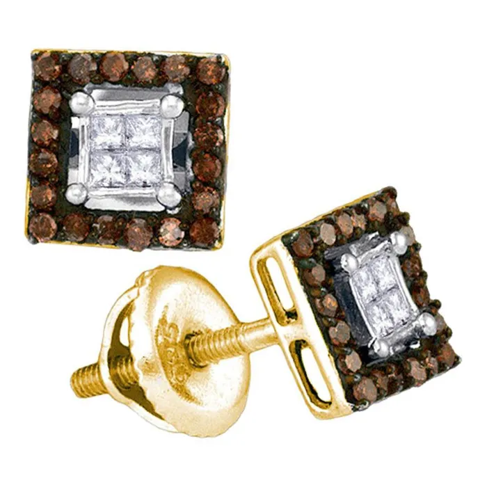 gndatlanta Earrings 10k Yellow Gold Brown Diamond Square Cluster Earrings 13 Cttw gndatlanta Earrings 10k Yellow Gold Brown Diamond Square Cluster Earrings 13 Cttw