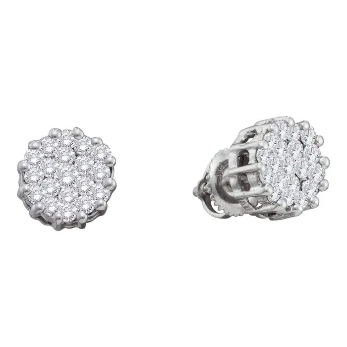 gndatlanta Earrings 14k White Gold Round Diamond Flower Cluster Earrings 1 Cttw gndatlanta Earrings 14k White Gold Round Diamond Flower Cluster Earrings 1 Cttw