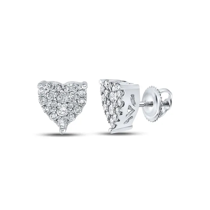 gndatlanta Earrings 14k White Gold Round Diamond Heart Earrings 14 Cttw