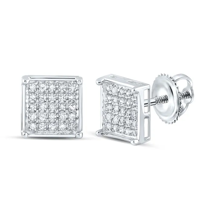 gndatlanta Earrings 14k White Gold Round Diamond Square Cluster Earrings 16 Cttw