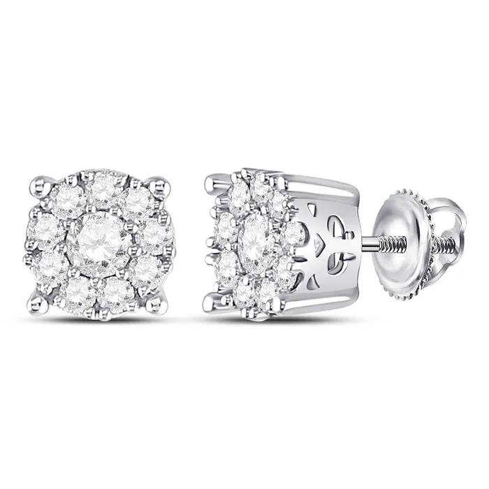 gndatlanta Earrings 14kt White Gold Round Diamond Cluster Stud Earrings 1 Cttw gndatlanta Earrings 14kt White Gold Round Diamond Cluster Stud Earrings 1 Cttw