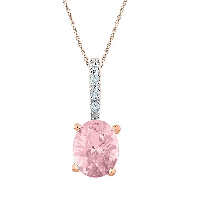 gndatlanta Necklaces 10k Rose Gold Oval Created Morganite Solitaire Pendant 78 Cttw gndatlanta Necklaces 10k Rose Gold Oval Created Morganite Solitaire Pendant 78 Cttw