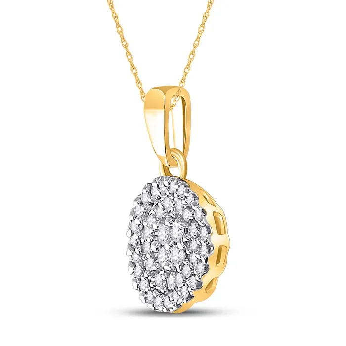gndatlanta Necklaces 10k Yellow Gold Round Diamond Circle Cluster Pendant 14 Cttw