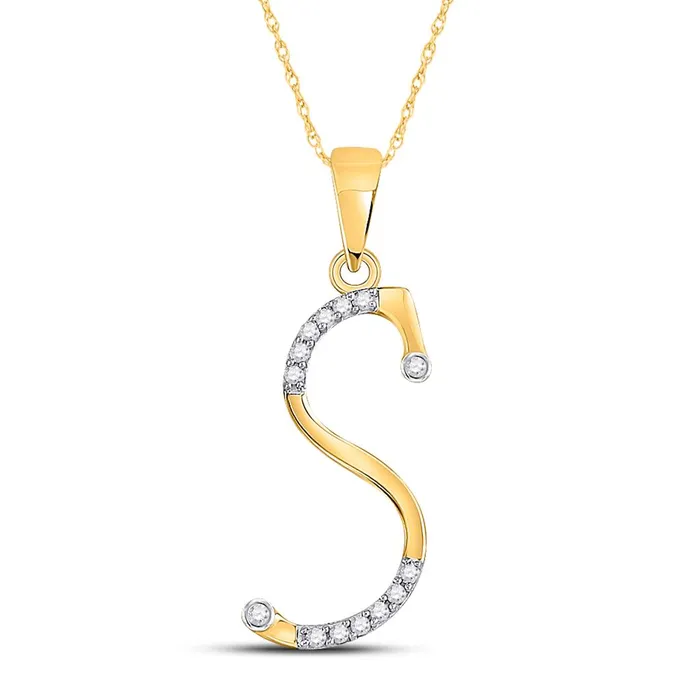 gndatlanta Necklaces 10k Yellow Gold Round Diamond S Initial Letter Pendant 110 Cttw gndatlanta Necklaces 10k Yellow Gold Round Diamond S Initial Letter Pendant 110 Cttw