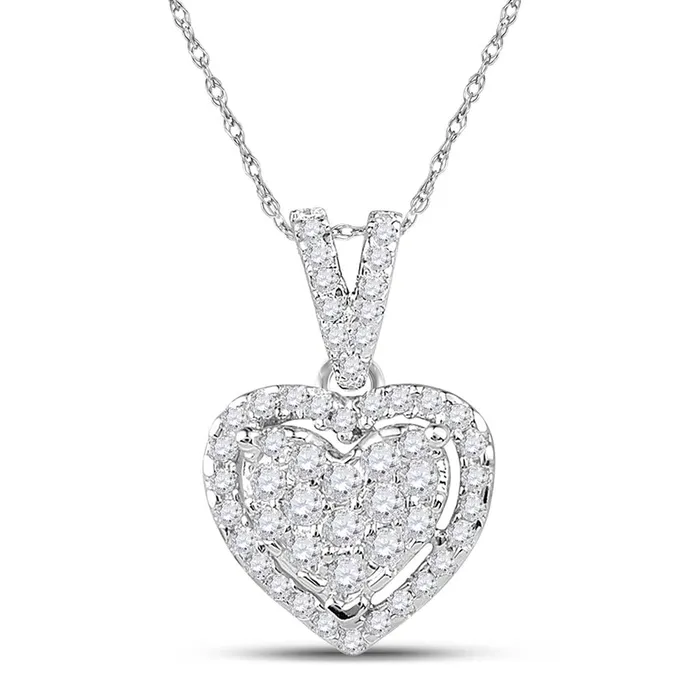 gndatlanta Necklaces 14k White Gold Round Diamond Heart Pendant 15 Cttw