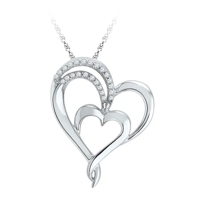 gndatlanta Necklaces 14k White Gold Round Diamond Heart Pendant 18 Cttw