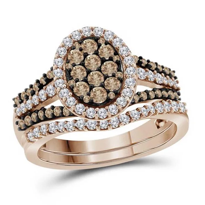 gndatlanta Rings 10k Rose Gold Round Brown Diamond Bridal Wedding Ring Set 1 Cttw gndatlanta Rings 10k Rose Gold Round Brown Diamond Bridal Wedding Ring Set 1 Cttw